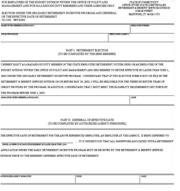 CO-1101 Rev 03/03 election of erip and deferral form