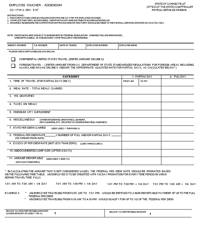 Employee voucher - Addendum - co-1022 -  revised November 1997
