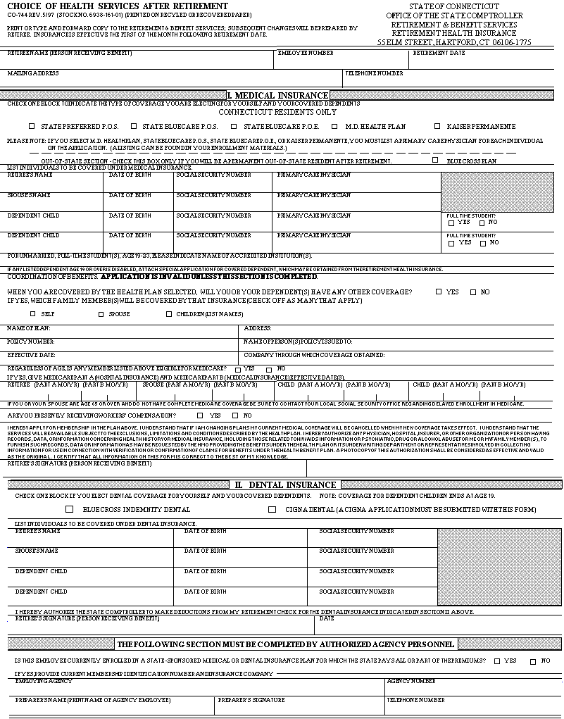 Choice of Health Services after Retirement -  Form co-744